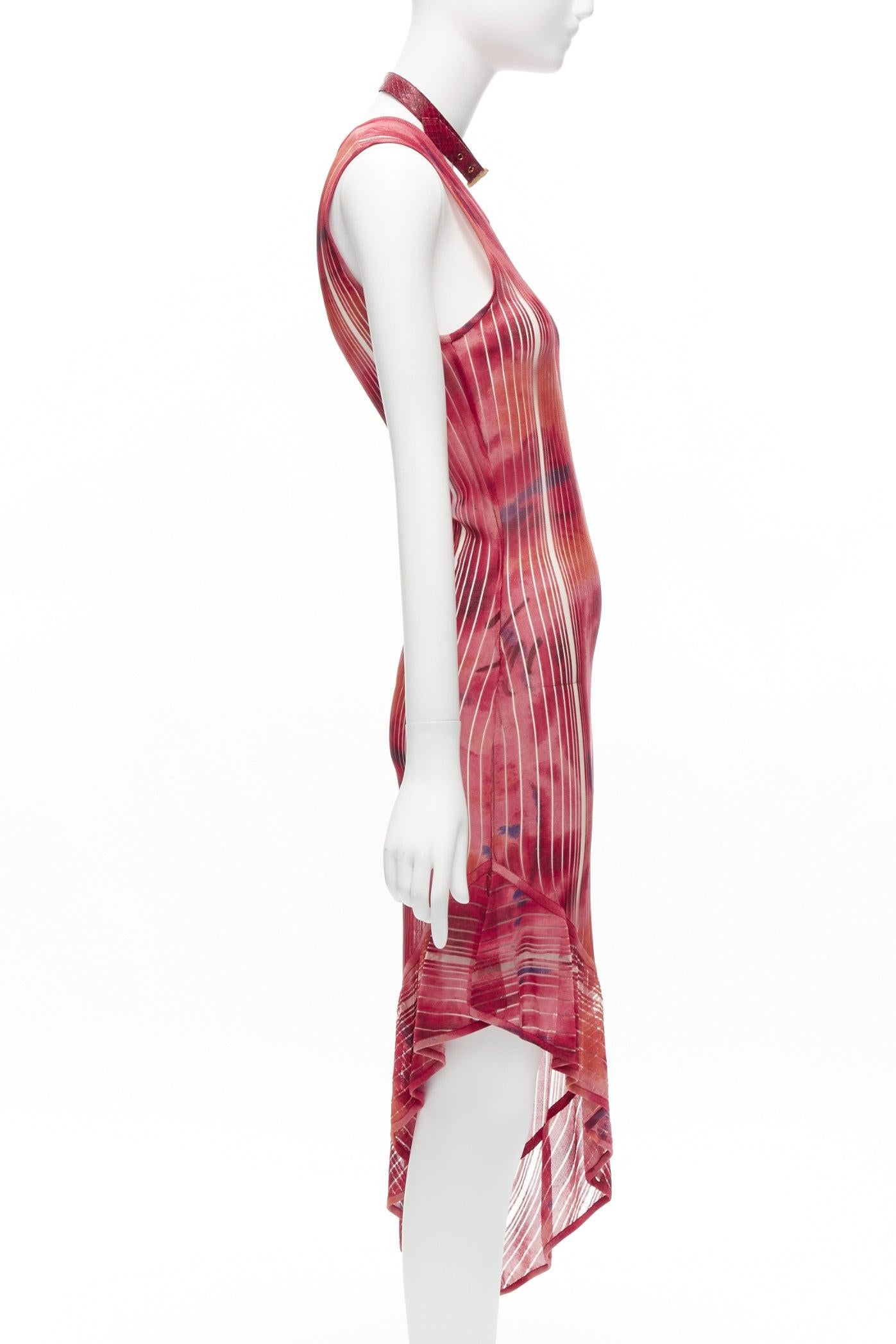 Women's CHRISTIAN DIOR John Galliano choker lattice asymmetric hem sheer dress FR38 M For Sale