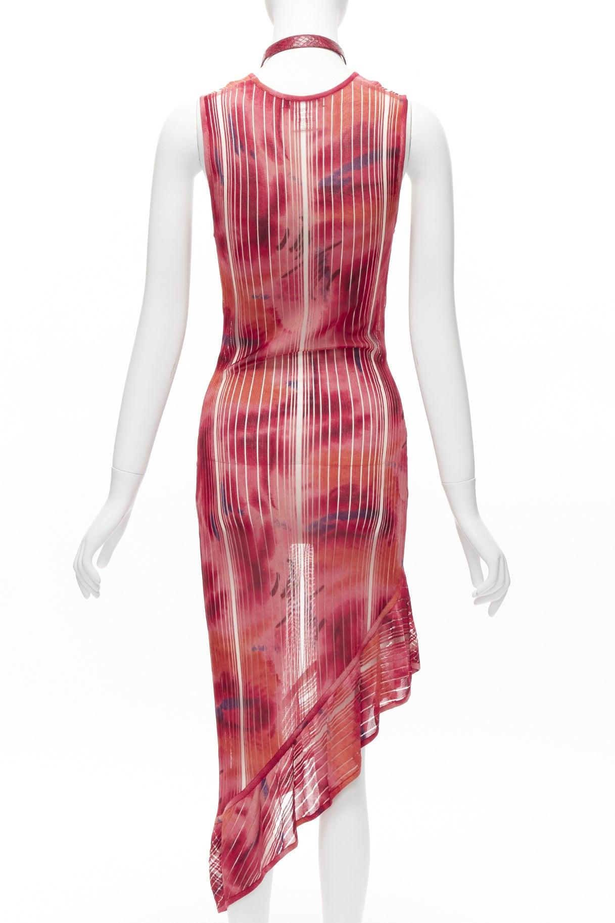 CHRISTIAN DIOR John Galliano choker lattice asymmetric hem sheer dress FR38 M For Sale 1