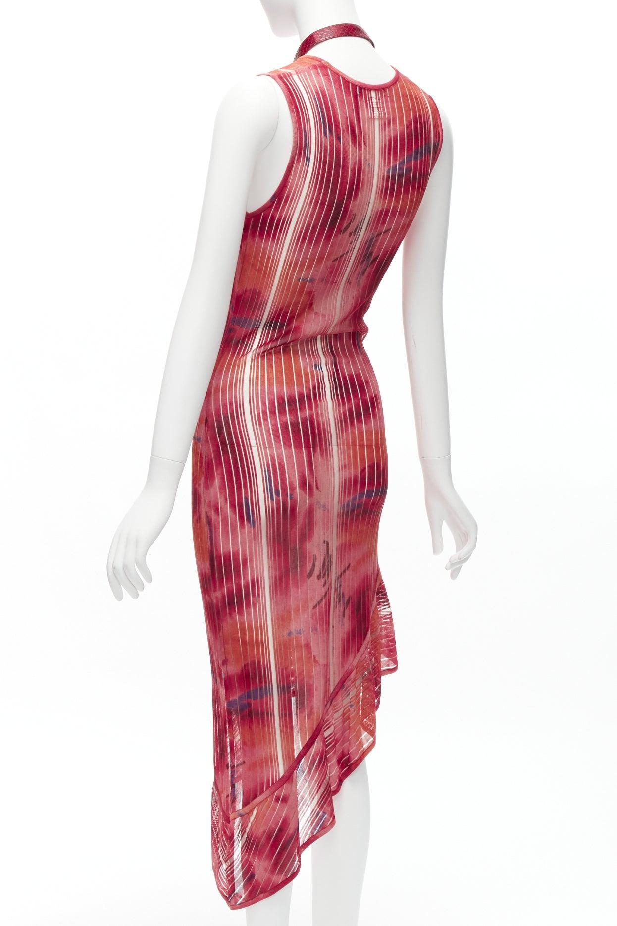 CHRISTIAN DIOR John Galliano choker lattice asymmetric hem sheer dress FR38 M For Sale 2
