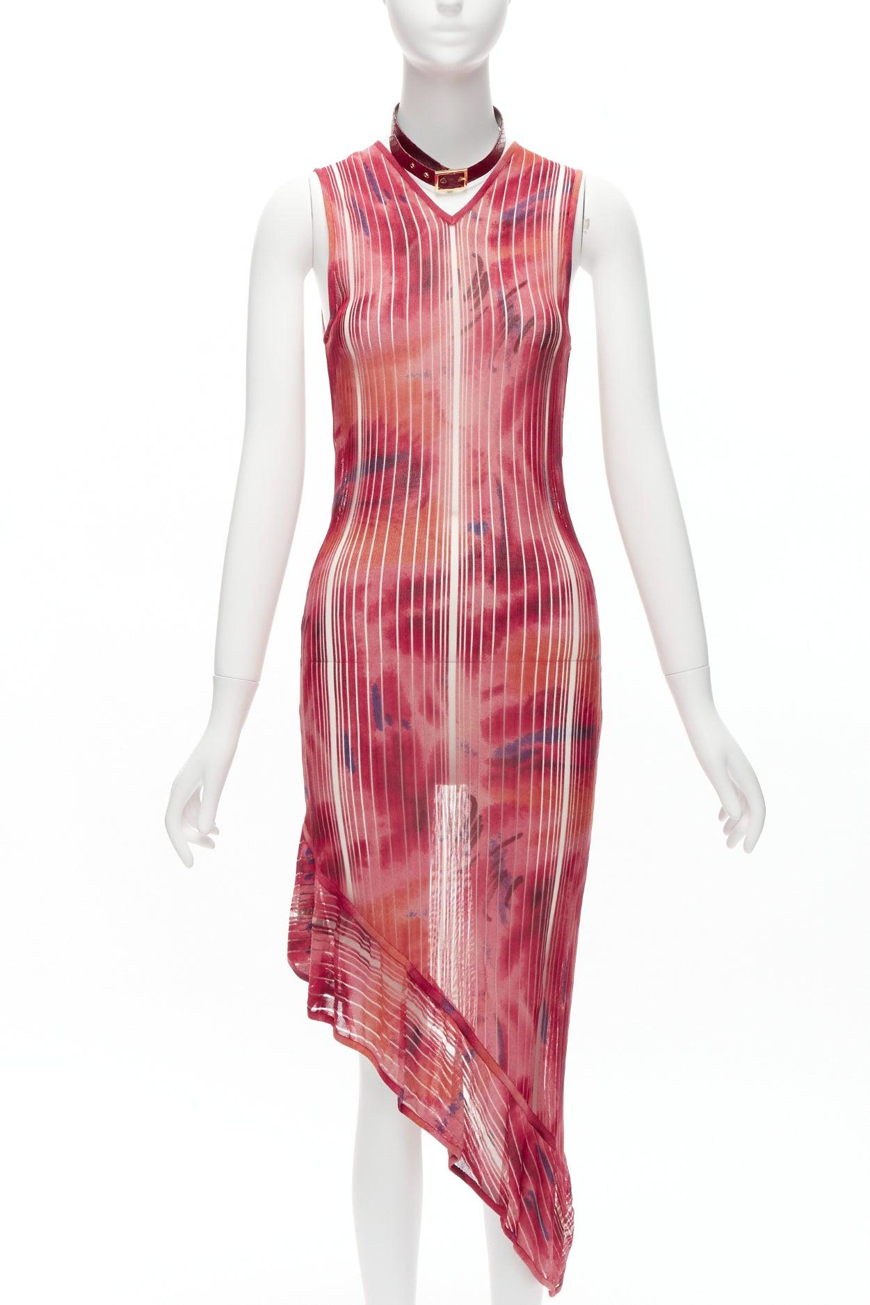 CHRISTIAN DIOR John Galliano choker lattice asymmetric hem sheer dress FR38 M For Sale