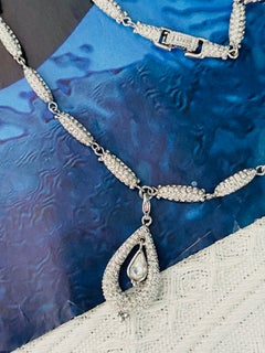 CHRISTIAN DIOR John Galliano Crystals Peacock Eye Water Drop Silver Necklace (Collier en argent)