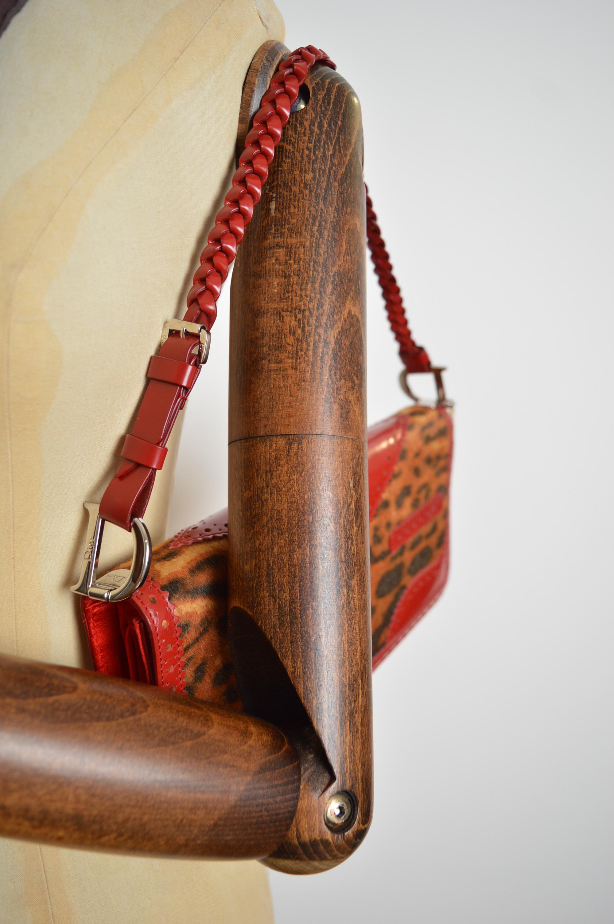 Christian Dior John Galliano D'Trick Red leather Leopard pony Skin Shoulder Bag For Sale 6