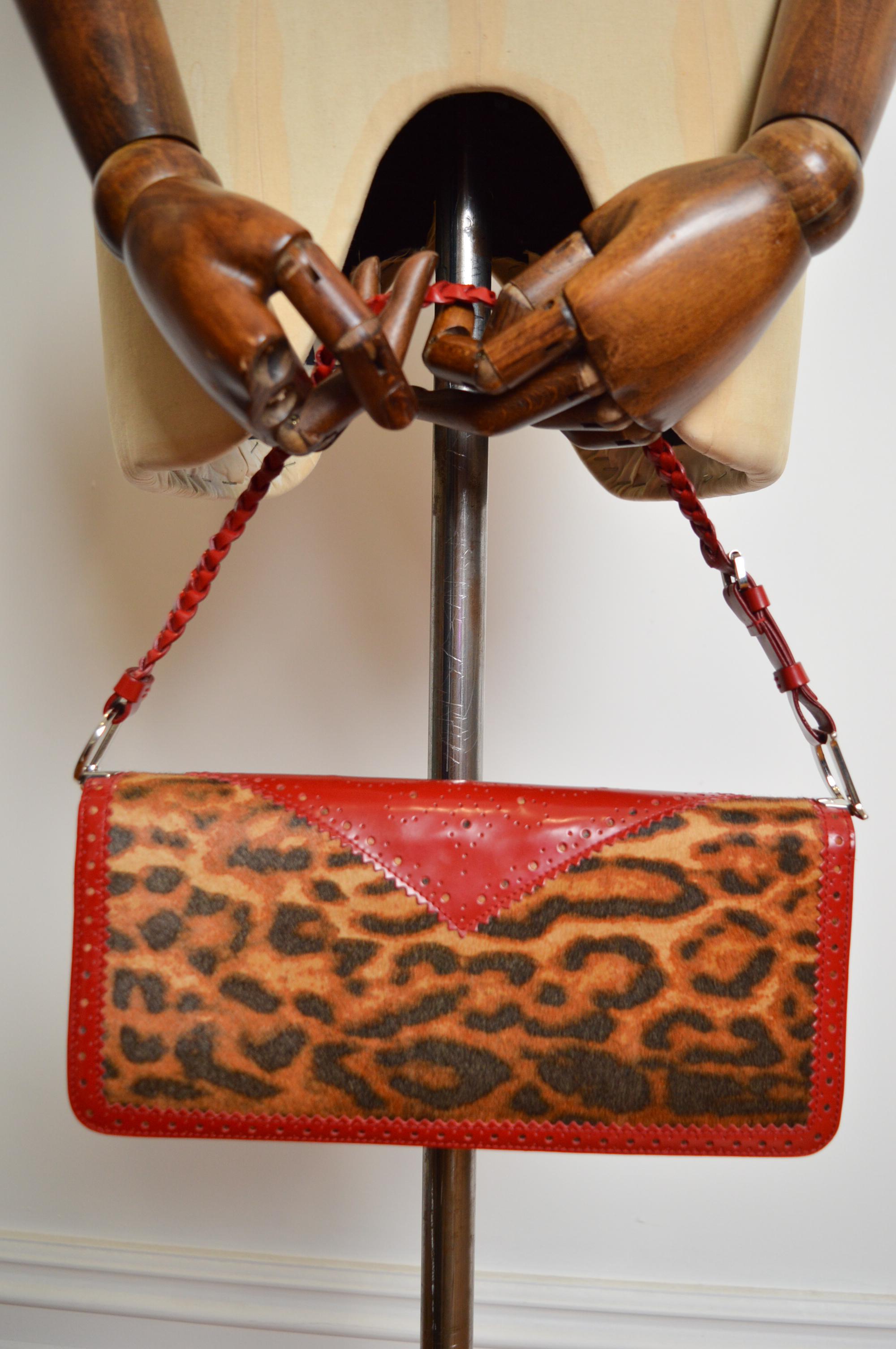 Christian Dior John Galliano D'Trick Red leather Leopard pony Skin Shoulder Bag For Sale 8