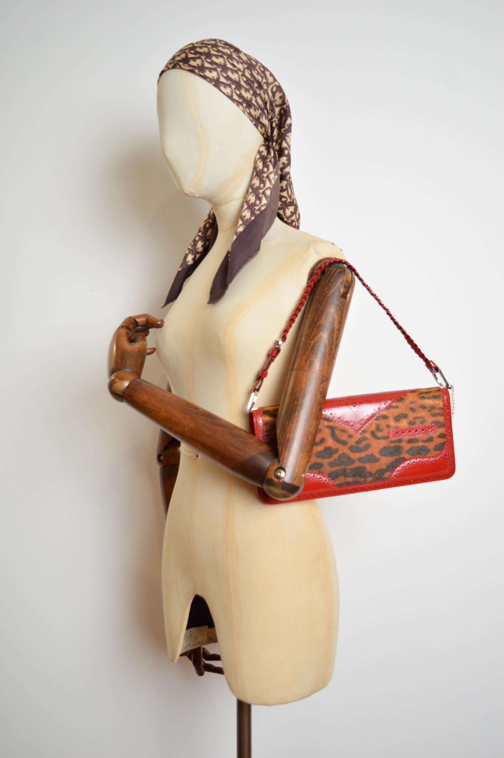 Christian Dior John Galliano D'Trick Red leather Leopard pony Skin Shoulder Bag For Sale 4