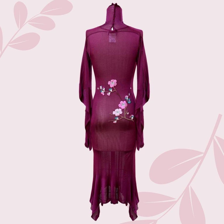 Christian Dior John Galliano Embroidered Cherry Blossom Dress F  