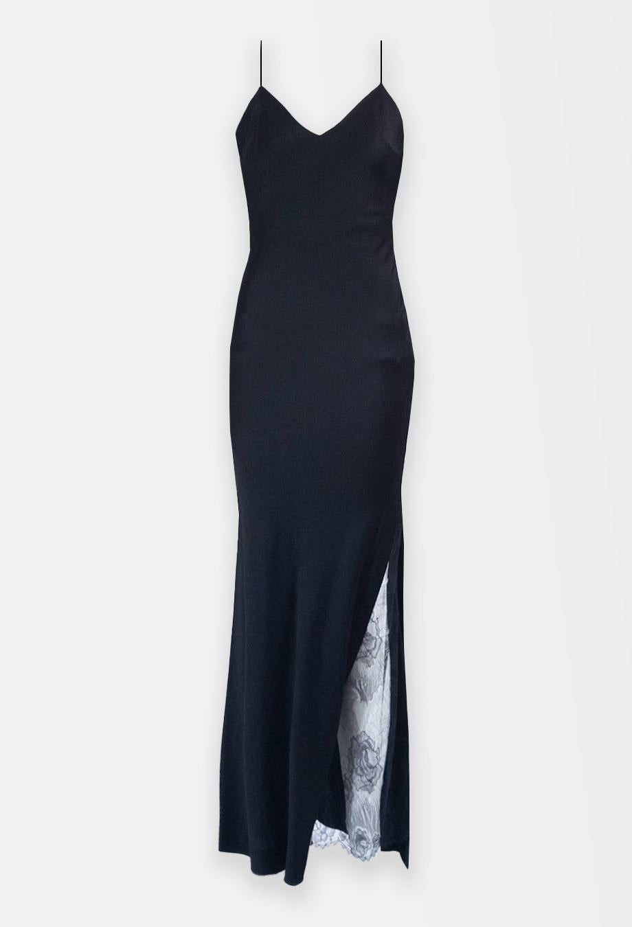 Christian Dior John Galliano Era S/S 1999 Maxi Vestido con Detalle de Encaje Negro FR36 en venta 8