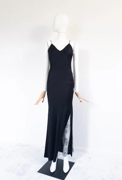 Christian Dior John Galliano for Christian Dior S/S 1999 Abito Maxi con Dettaglio Pizzo Nero FR36
