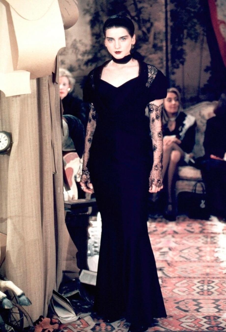 Femenino o masculino Christian Dior John Galliano Era S/S 1999 Maxi Vestido con Detalle de Encaje Negro FR36 en venta