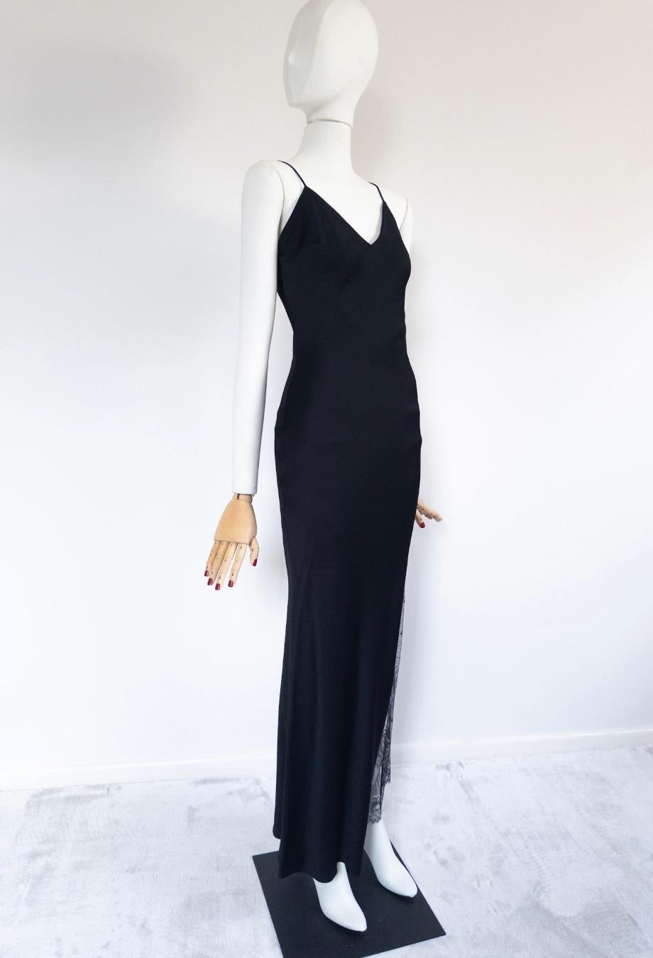 Christian Dior John Galliano Era S/S 1999 Maxi Vestido con Detalle de Encaje Negro FR36 en venta 1