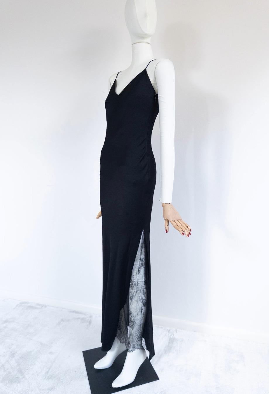 Christian Dior John Galliano Era S/S 1999 Maxi Vestido con Detalle de Encaje Negro FR36 en venta 2