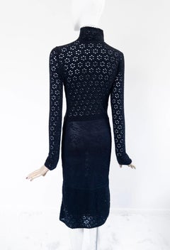 Christian Dior John Galliano F/W 1999 Black Knit + Lace Detail Dress Sz FR38