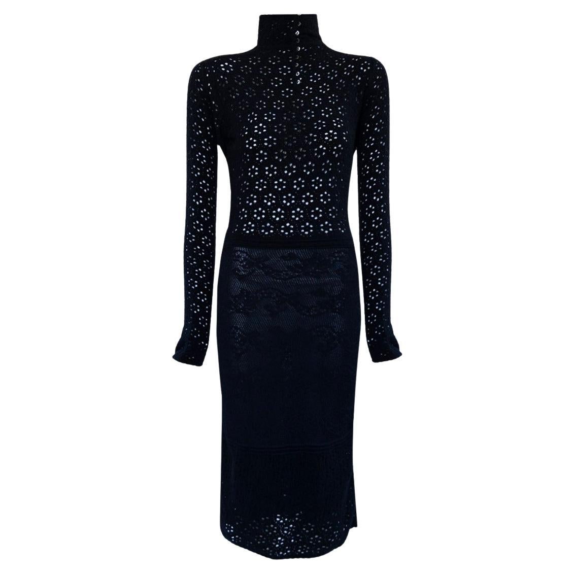 Christian Dior John Galliano F/W 1999 Black Knit + Lace Detail Dress Sz FR38
