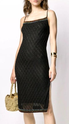 CHRISTIAN DIOR -JOHN GALLIANO F/W 2001 Lattice Bead Embroidered Knit Slip Dress