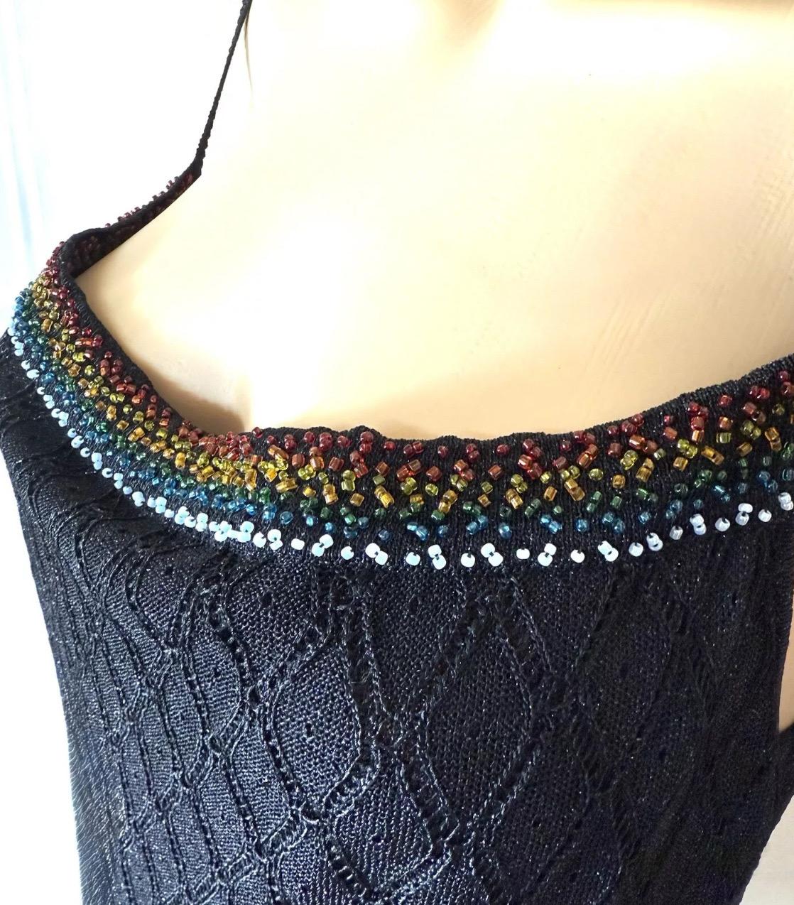 Black CHRISTIAN DIOR -JOHN GALLIANO F/W 2001 Lattice Bead Embroidered Knit Slip Dress For Sale
