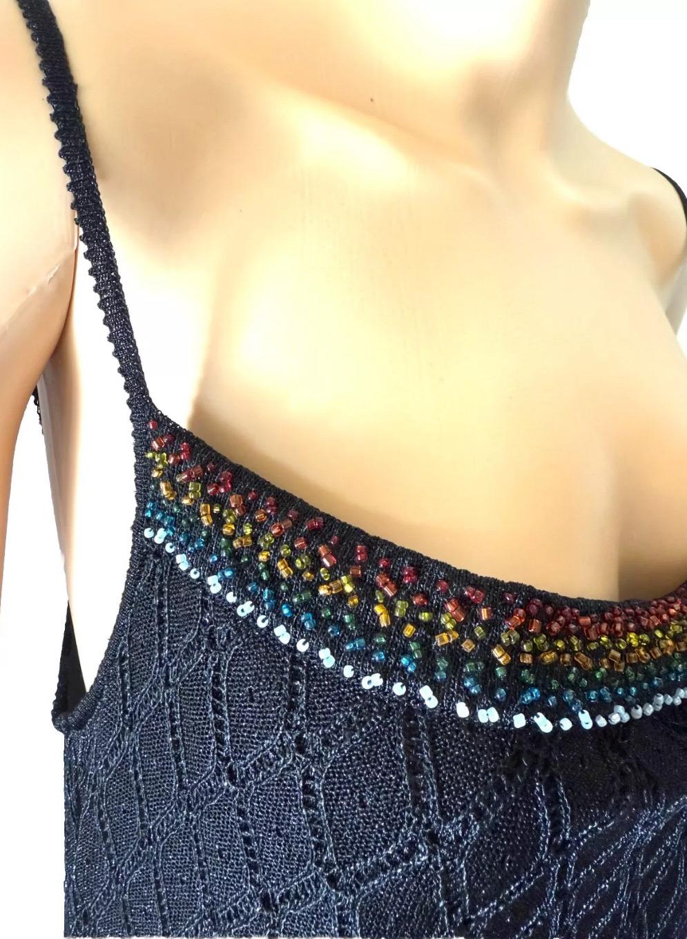 CHRISTIAN DIOR -JOHN GALLIANO F/W 2001 Lattice Bead Embroidered Knit Slip Dress In Good Condition For Sale In Woodland Hills, CA