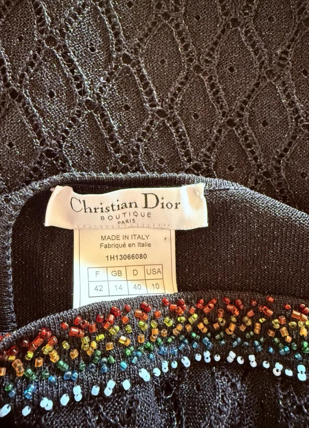 CHRISTIAN DIOR -JOHN GALLIANO F/W 2001 Lattice Bead Embroidered Knit Slip Dress For Sale 1