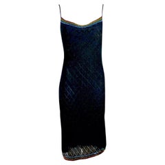 CHRISTIAN DIOR -JOHN GALLIANO F/W 2001 Lattice Bead Embroidered Knit Slip Dress