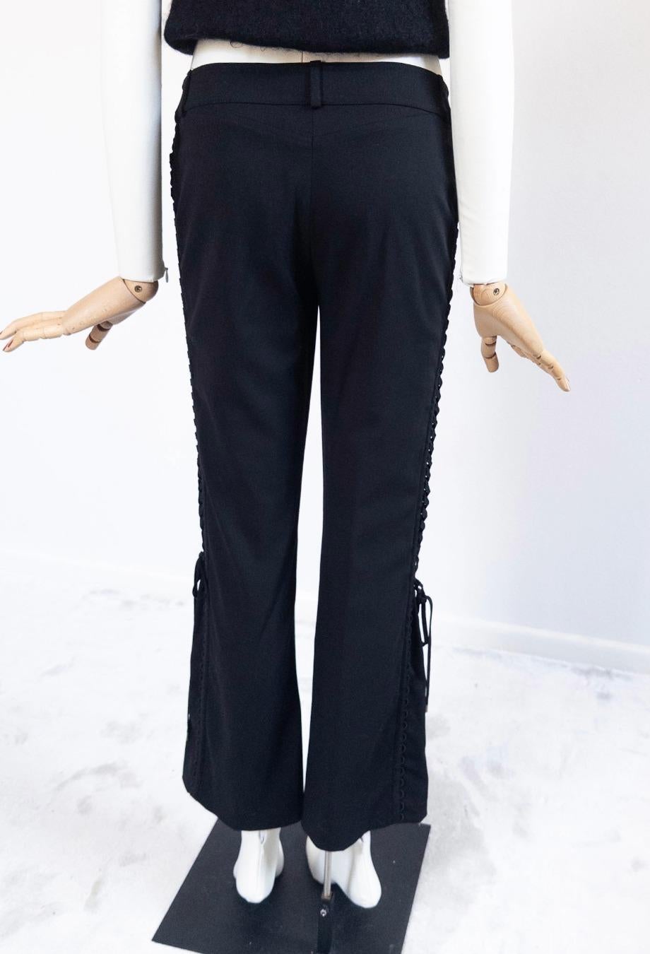 Noir Christian Dior John Galliano for Christian Dior F/W 2002 Black Side Lace Up Pants FR38 en vente