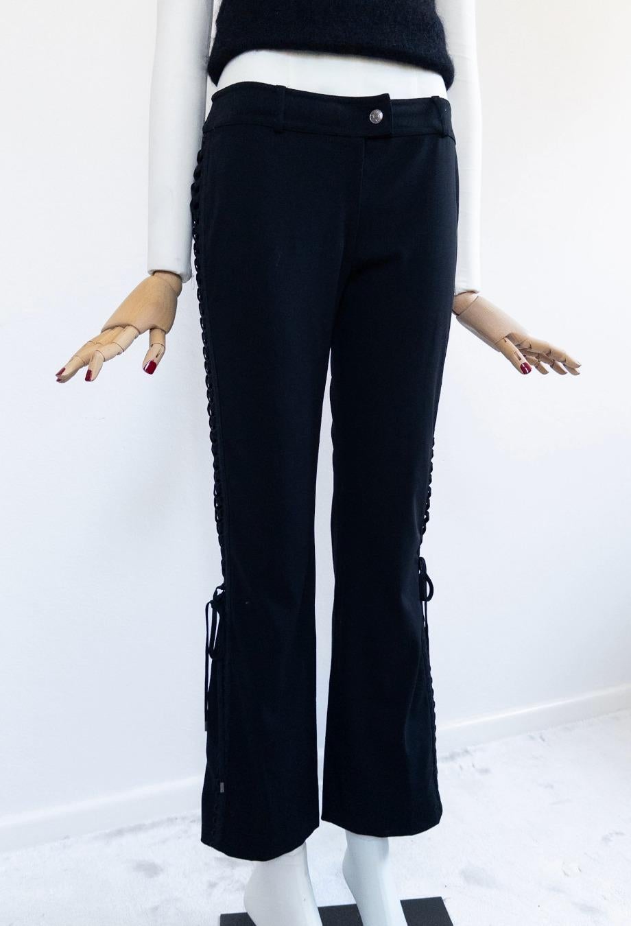 Christian Dior John Galliano for Christian Dior F/W 2002 Black Side Lace Up Pants FR38 Bon état - En vente à Melbourne, VIC