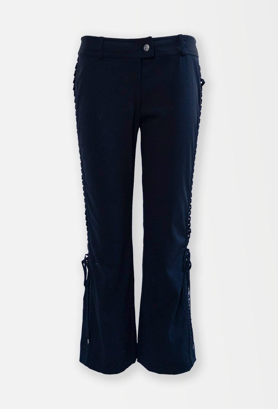 Christian Dior John Galliano for Christian Dior F/W 2002 Black Side Lace Up Pants FR38 en vente 2
