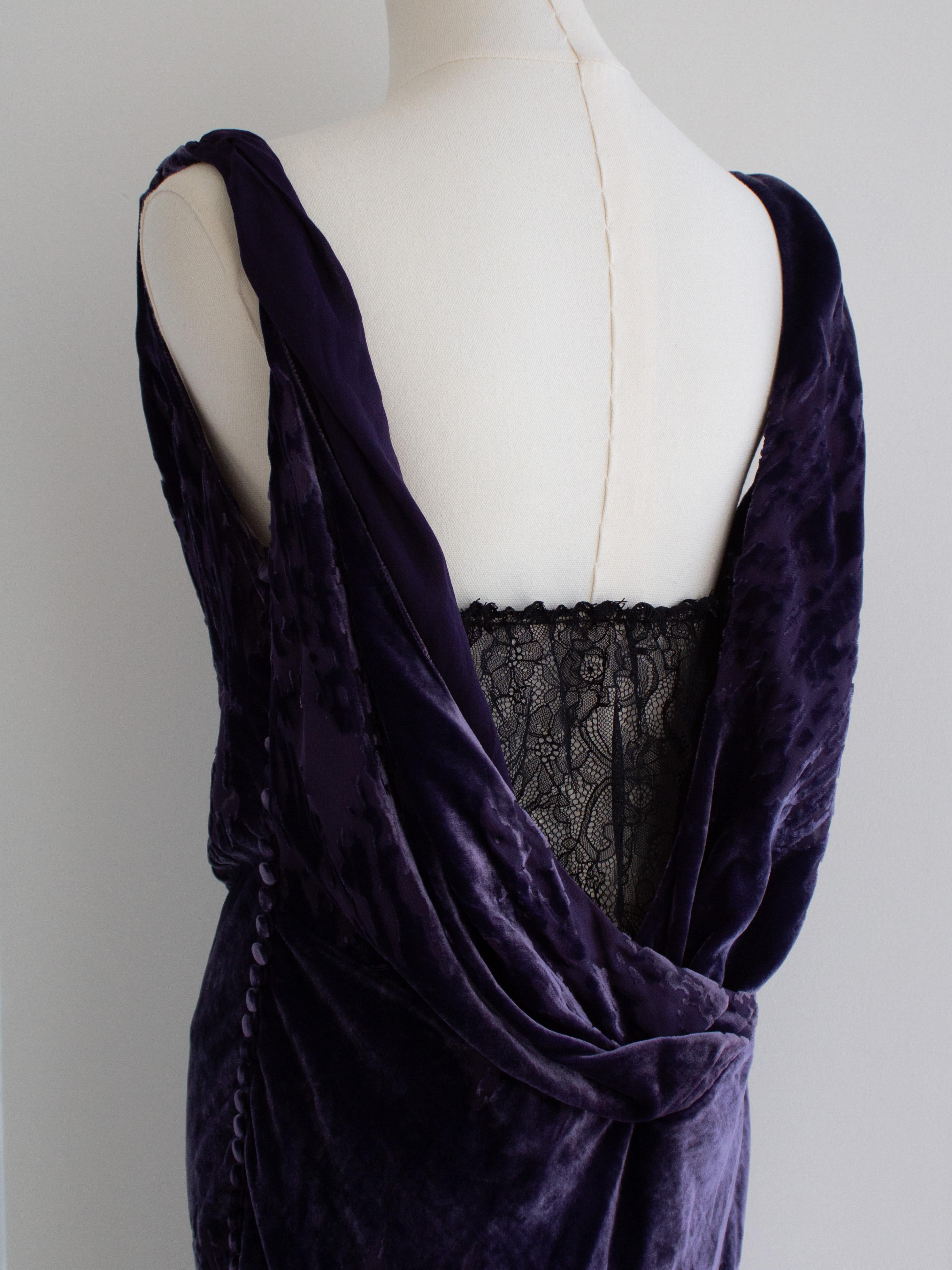 Christian Dior John Galliano F/W 2005 Purple Devore Velvet Evening Dress Gown 6