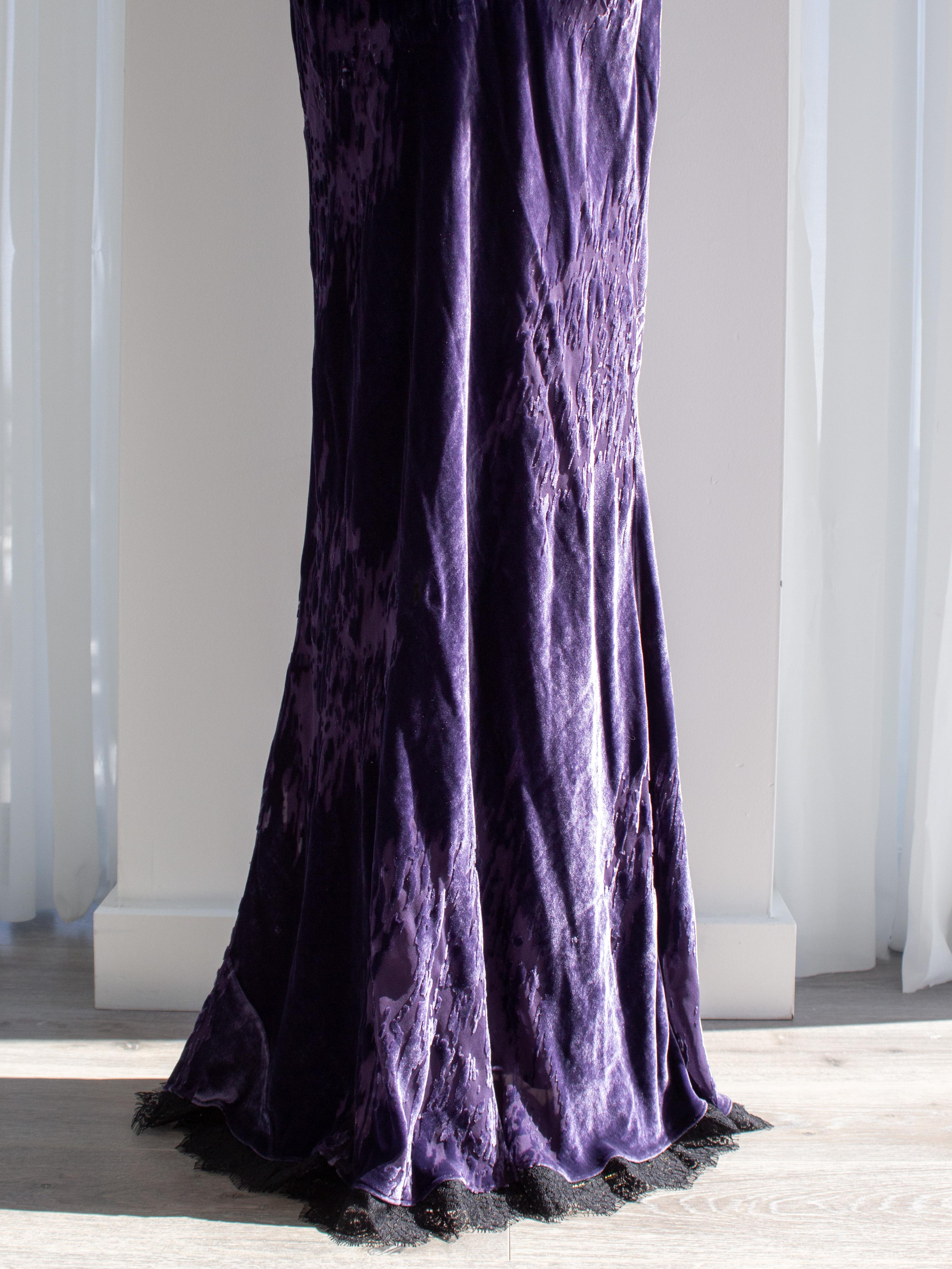 Women's Christian Dior John Galliano F/W 2005 Purple Devore Velvet Evening Dress Gown