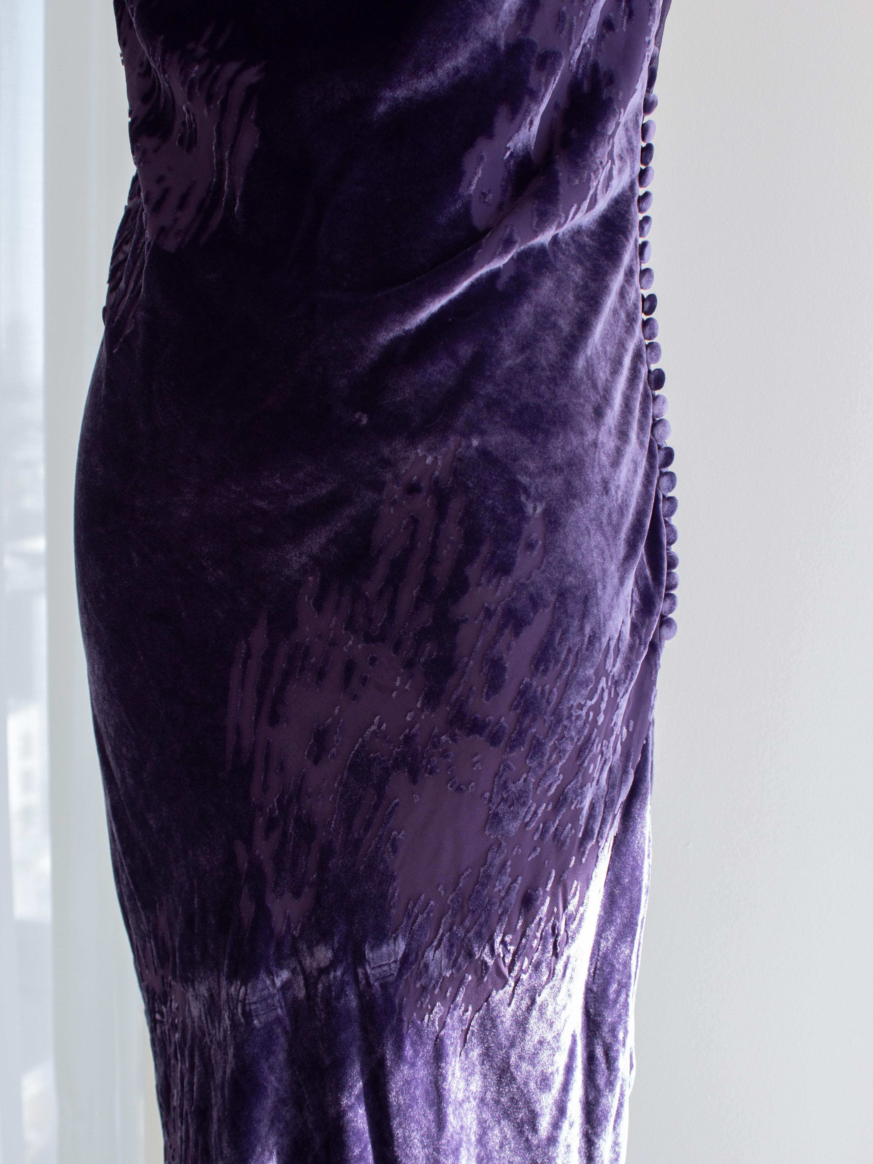 Christian Dior John Galliano F/W 2005 Purple Devore Velvet Evening Dress Gown 3