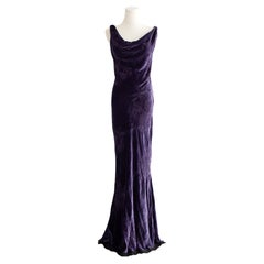 Christian Dior John Galliano F/W 2005 Purple Devore Velvet Evening Dress Gown
