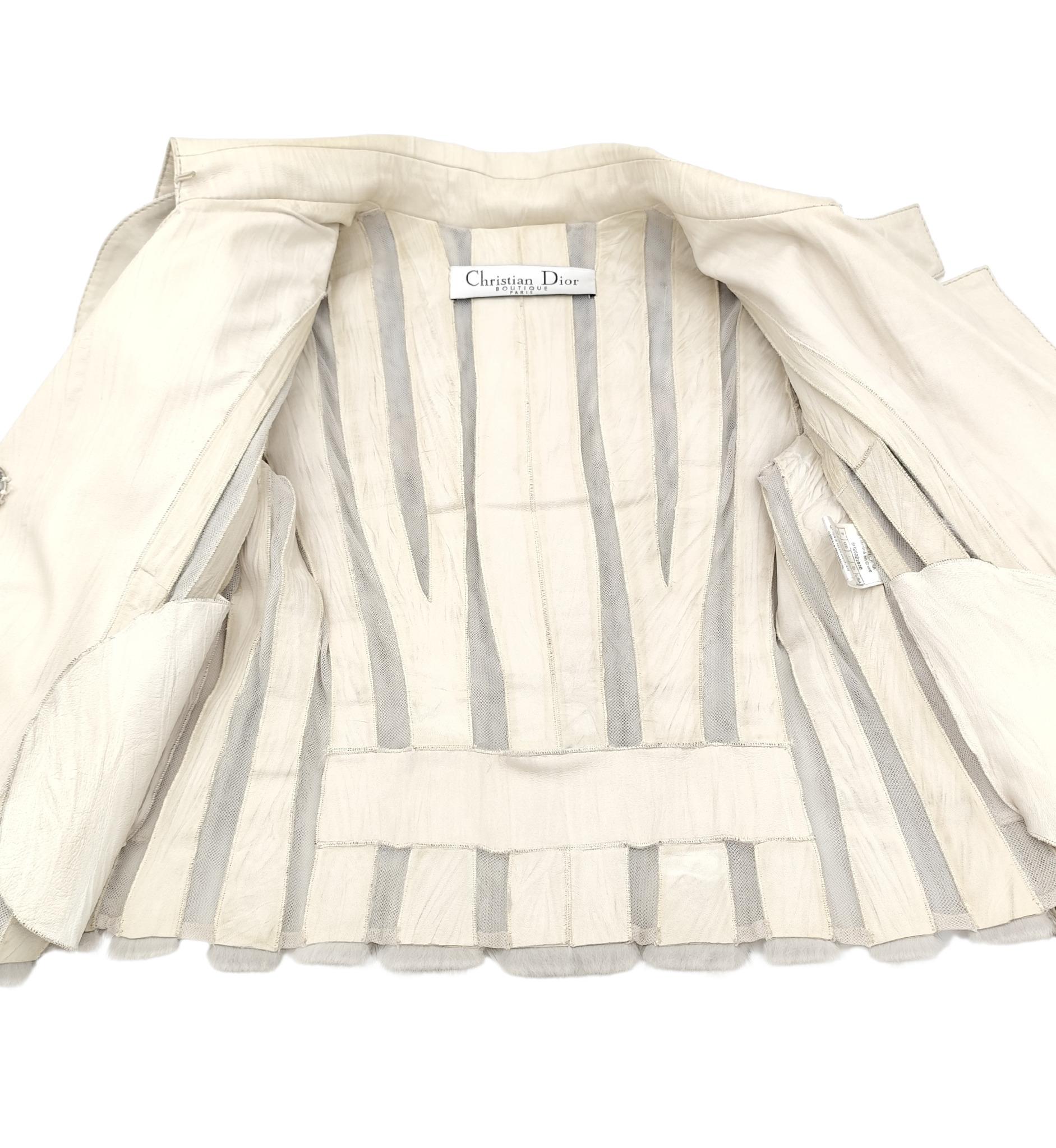 Christian Dior John Galliano for Christian Dior A/I 2006 giacca in pelle e pelliccia di visone grigia in vendita 5