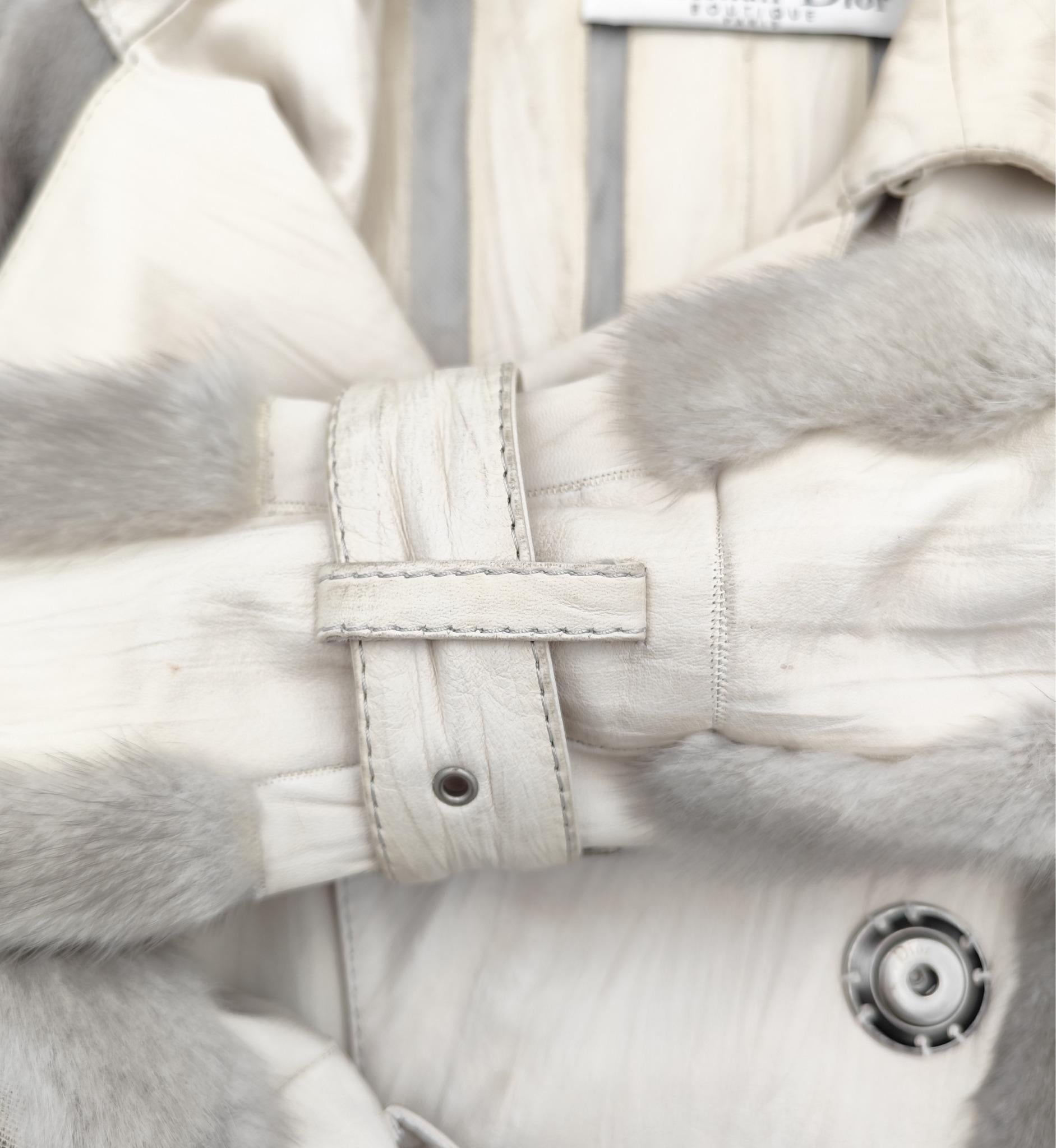 Christian Dior John Galliano for Christian Dior A/I 2006 giacca in pelle e pelliccia di visone grigia in vendita 6