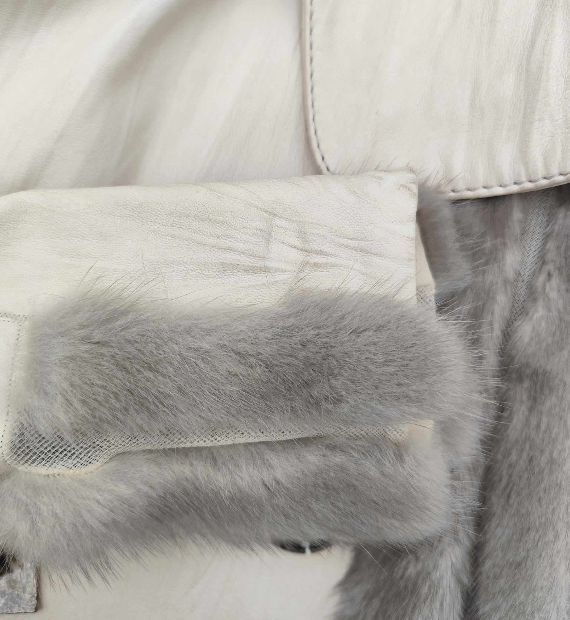 Christian Dior John Galliano for Christian Dior A/I 2006 giacca in pelle e pelliccia di visone grigia in vendita 7