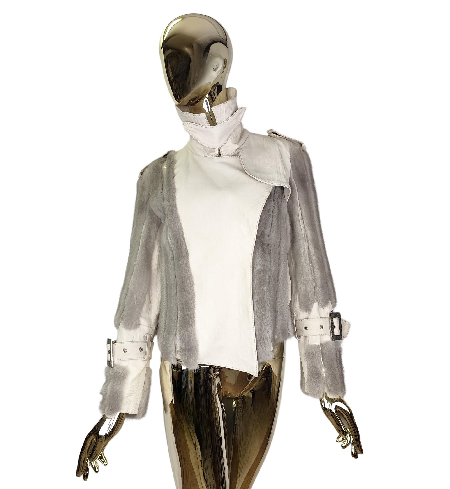 Christian Dior John Galliano H/W 2006 Graue Jacke aus Nerzpelz und Leder im Zustand „Gut“ im Angebot in Milano, IT