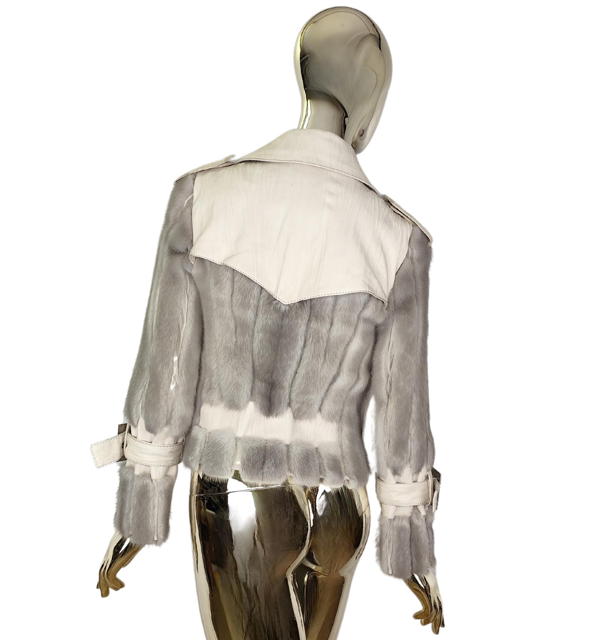 Christian Dior John Galliano H/W 2006 Graue Jacke aus Nerzpelz und Leder Damen im Angebot