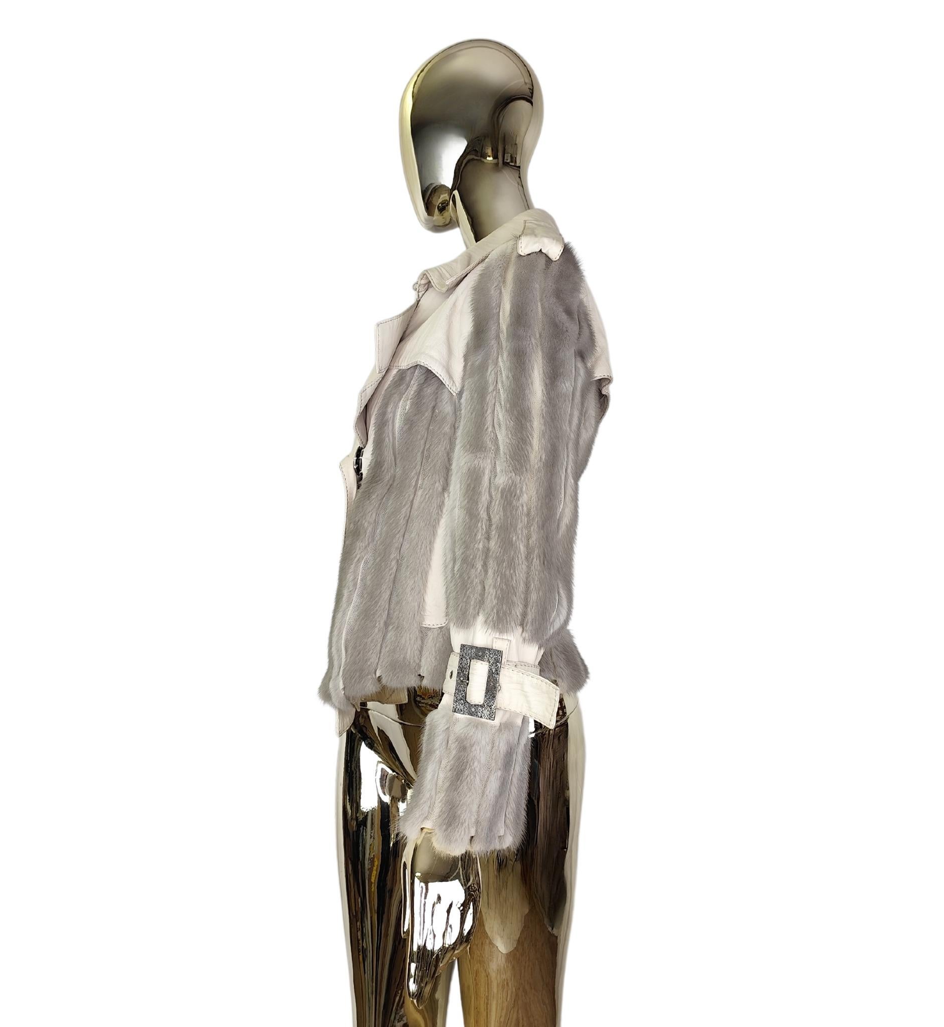 Christian Dior John Galliano H/W 2006 Graue Jacke aus Nerzpelz und Leder im Angebot 2