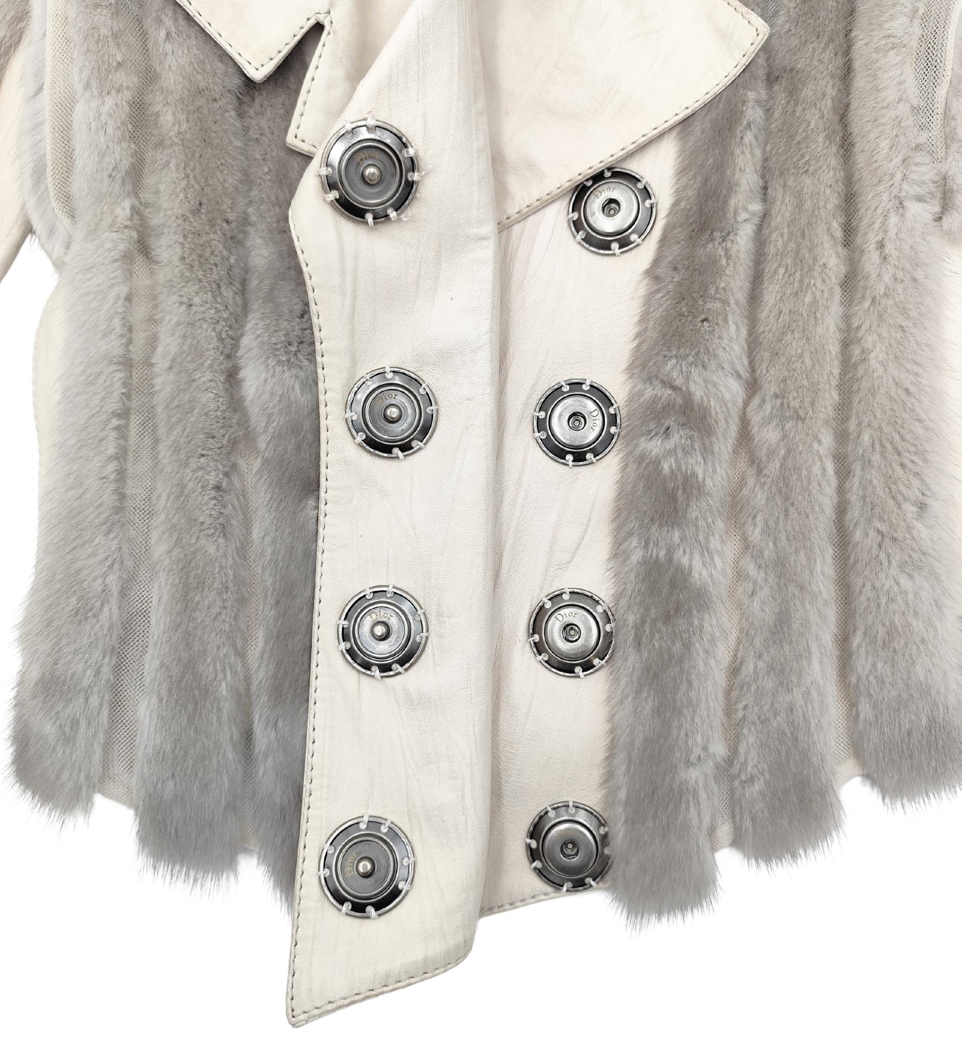 Christian Dior John Galliano for Christian Dior A/I 2006 giacca in pelle e pelliccia di visone grigia in vendita 2
