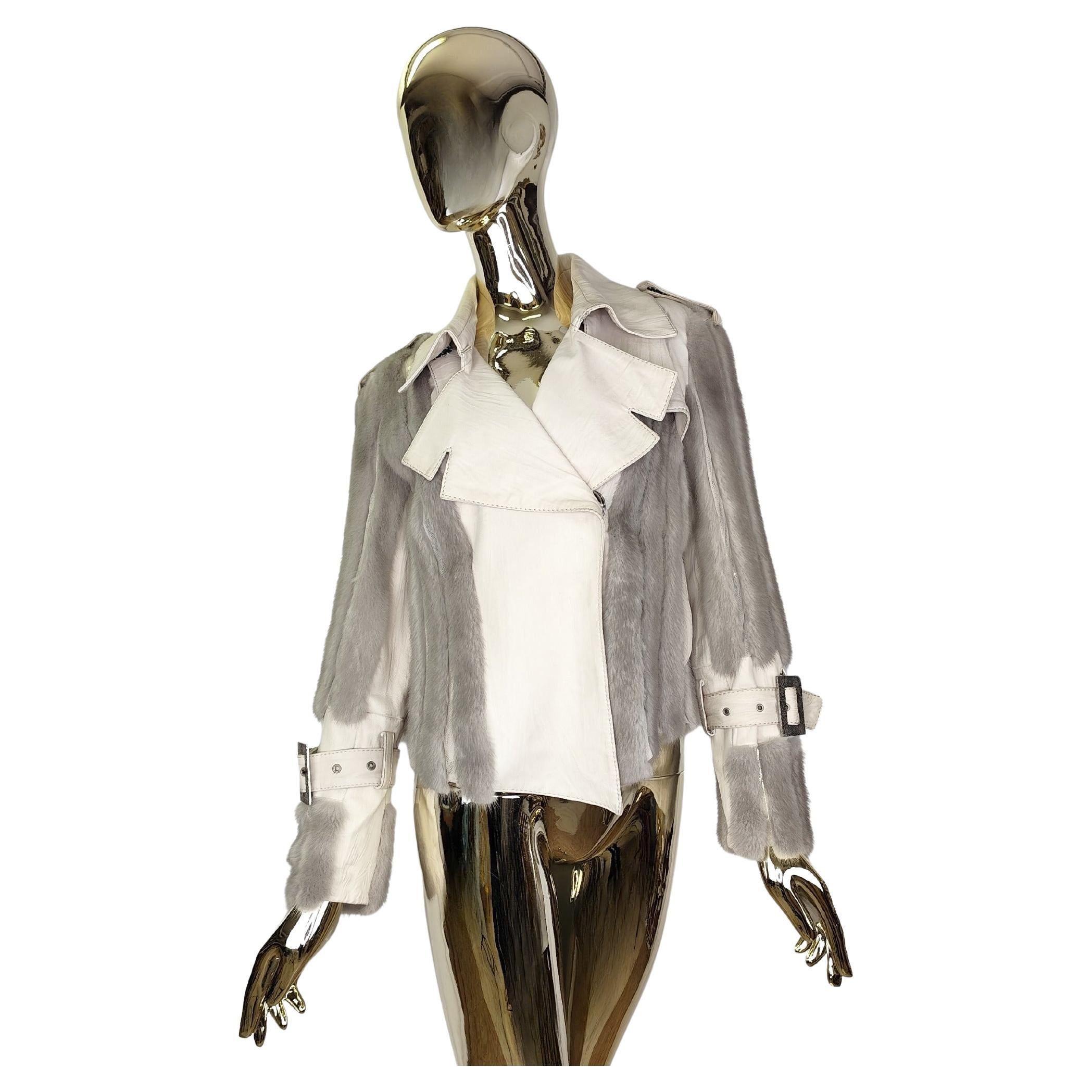 Christian Dior John Galliano for Christian Dior A/I 2006 giacca in pelle e pelliccia di visone grigia