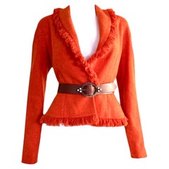 CHRISTIAN DIOR John Galliano F/W 1998 Fringed Wool Jacket & Runway Belt Ensemble