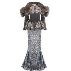 Christian Dior John Galliano - Fall/Winter 1998 Gray Fur Skirt Suit Size 38FR