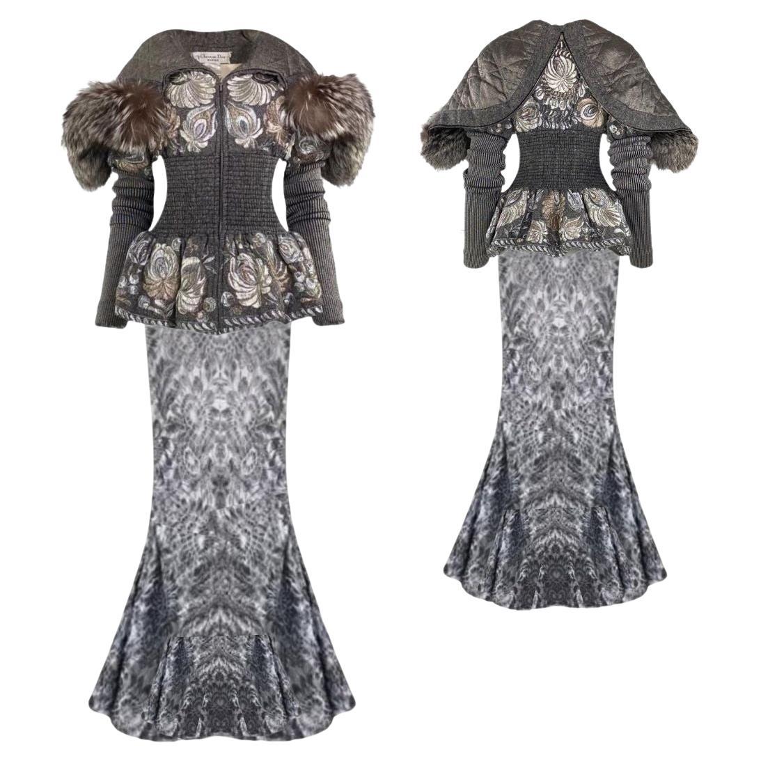 Christian Dior John Galliano - automne/hiver 1998 - Tailleur jupe en fourrure grise, taille 38FR