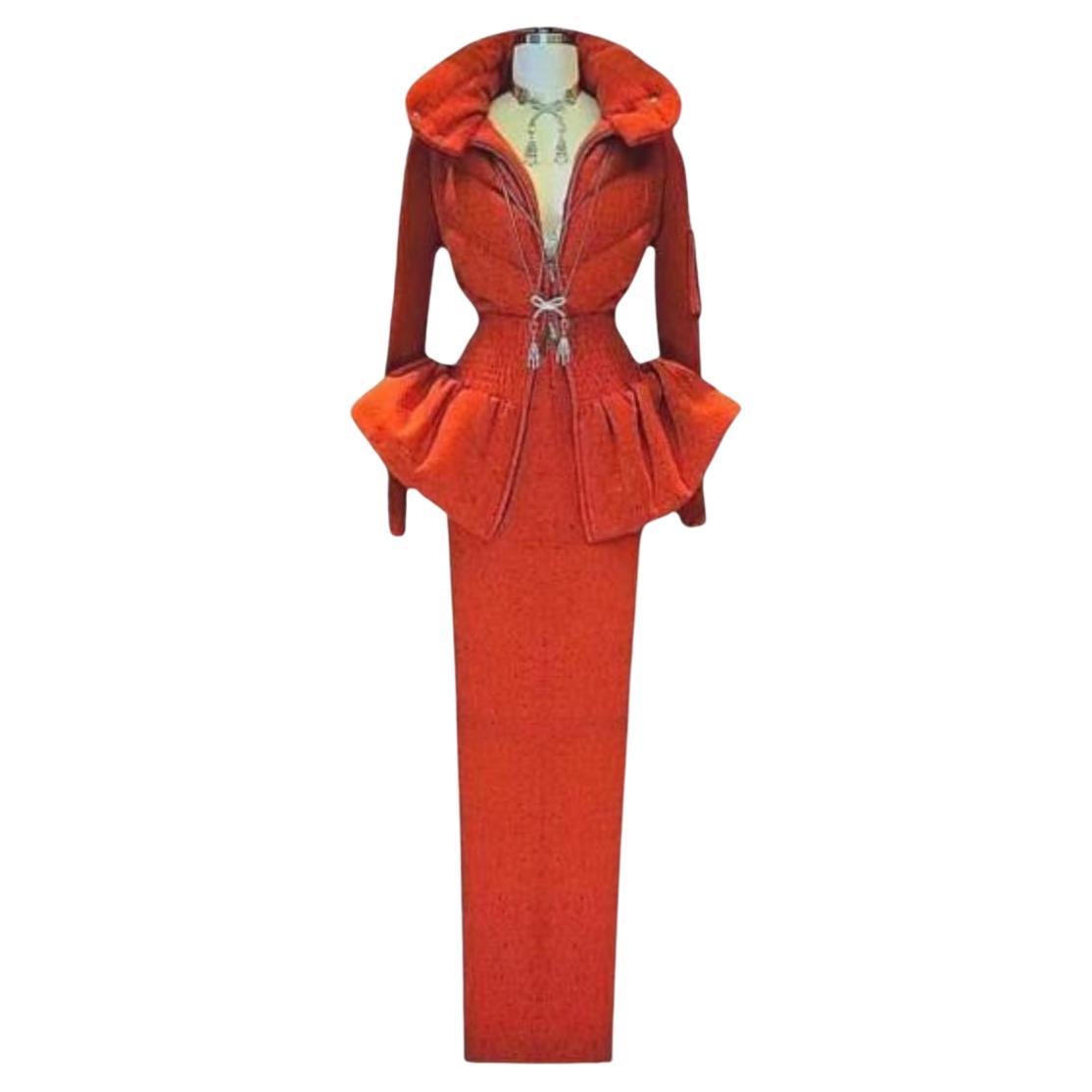 Christian Dior John Galliano - Herbst/Winter 1998 Orangefarbener Rock Anzug Größe 36FR