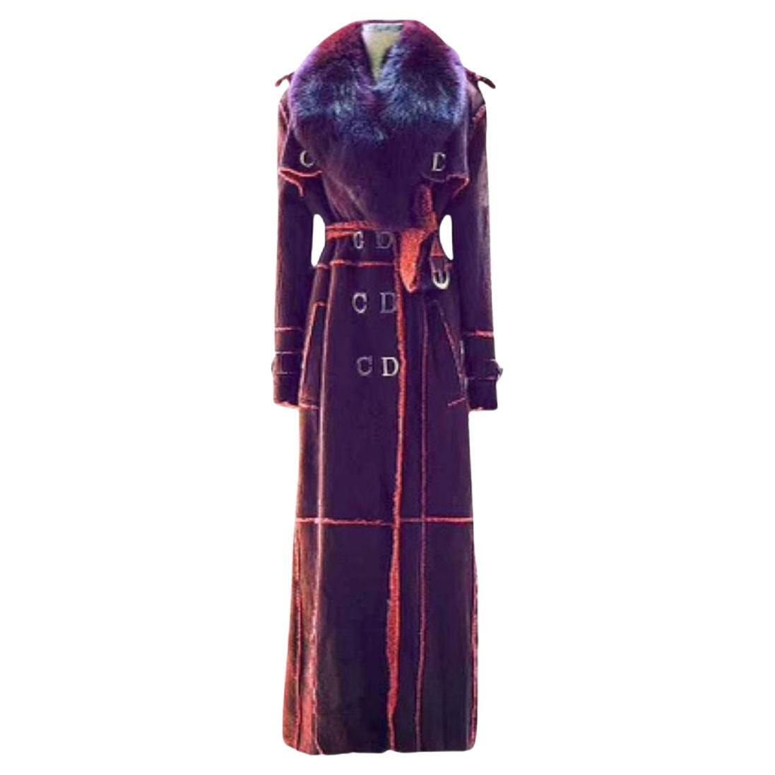 Christian Dior John Galliano  Manteau en daim avec fourrure, taille 38FR, automne-hiver 2000 en vente