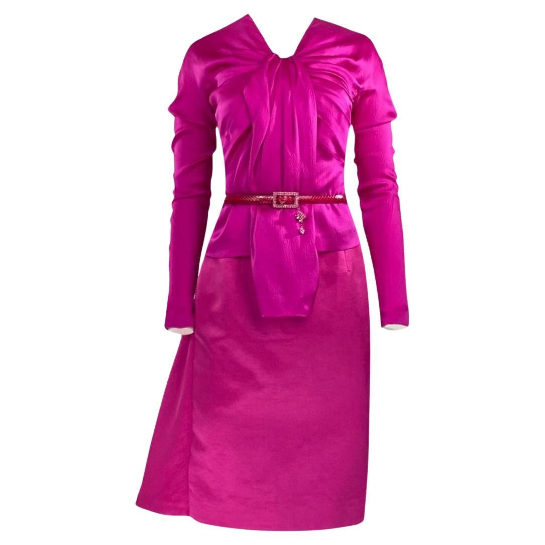 Christian Dior John Galliano Fall/Winter 2007 Hot Pink Skirt Suit Size 38FR For Sale