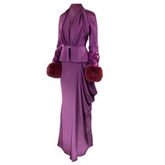 Christian Dior John Galliano Fall/Winter 2007 Plum Suit with Fur Trim Size 42FR