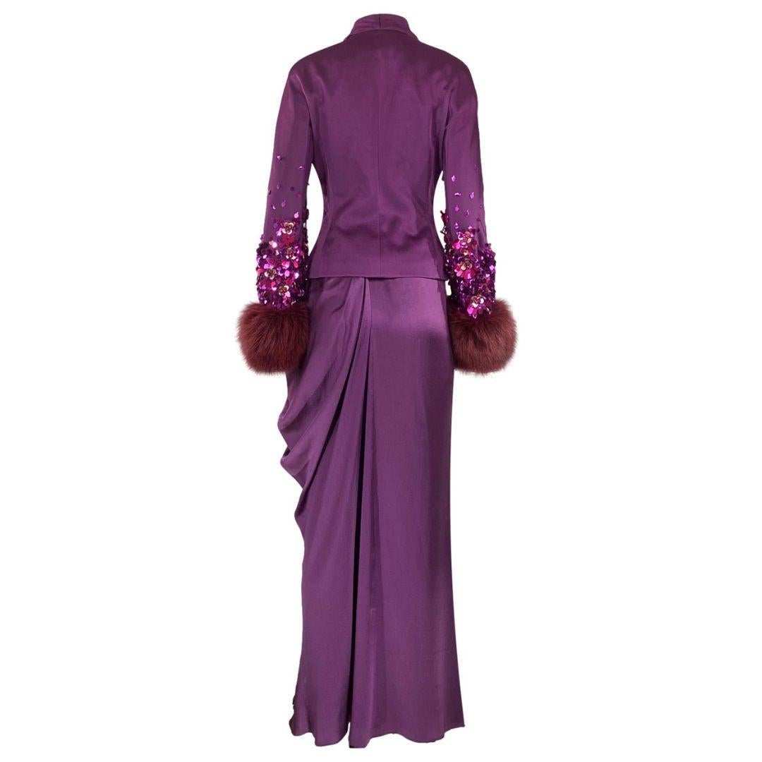 Christian Dior John Galliano Fall/Winter 2007 Plum Suit with Fur Trim Size 42FR In Good Condition For Sale In Saint Petersburg, FL
