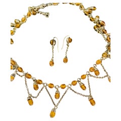 Christian Dior John Galliano Gold Citrine Bead Crystals Bib Tassel Drop Set