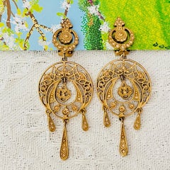 Christian Dior John Galliano Gold Citrine Openwork Chandelier Chunky Earrings