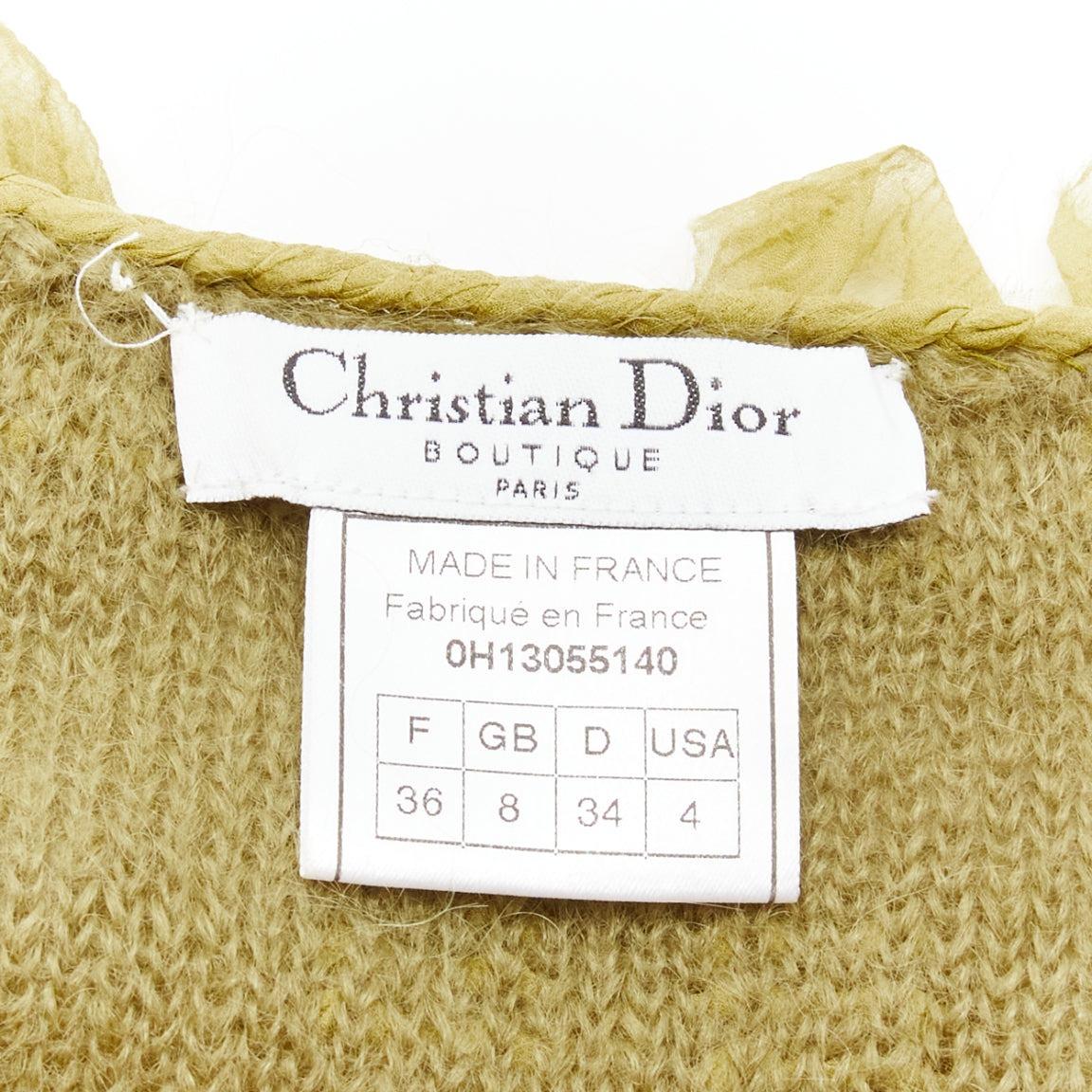 CHRISTIAN DIOR John Galliano green silk mohair applique cami vest FR36 S For Sale 3