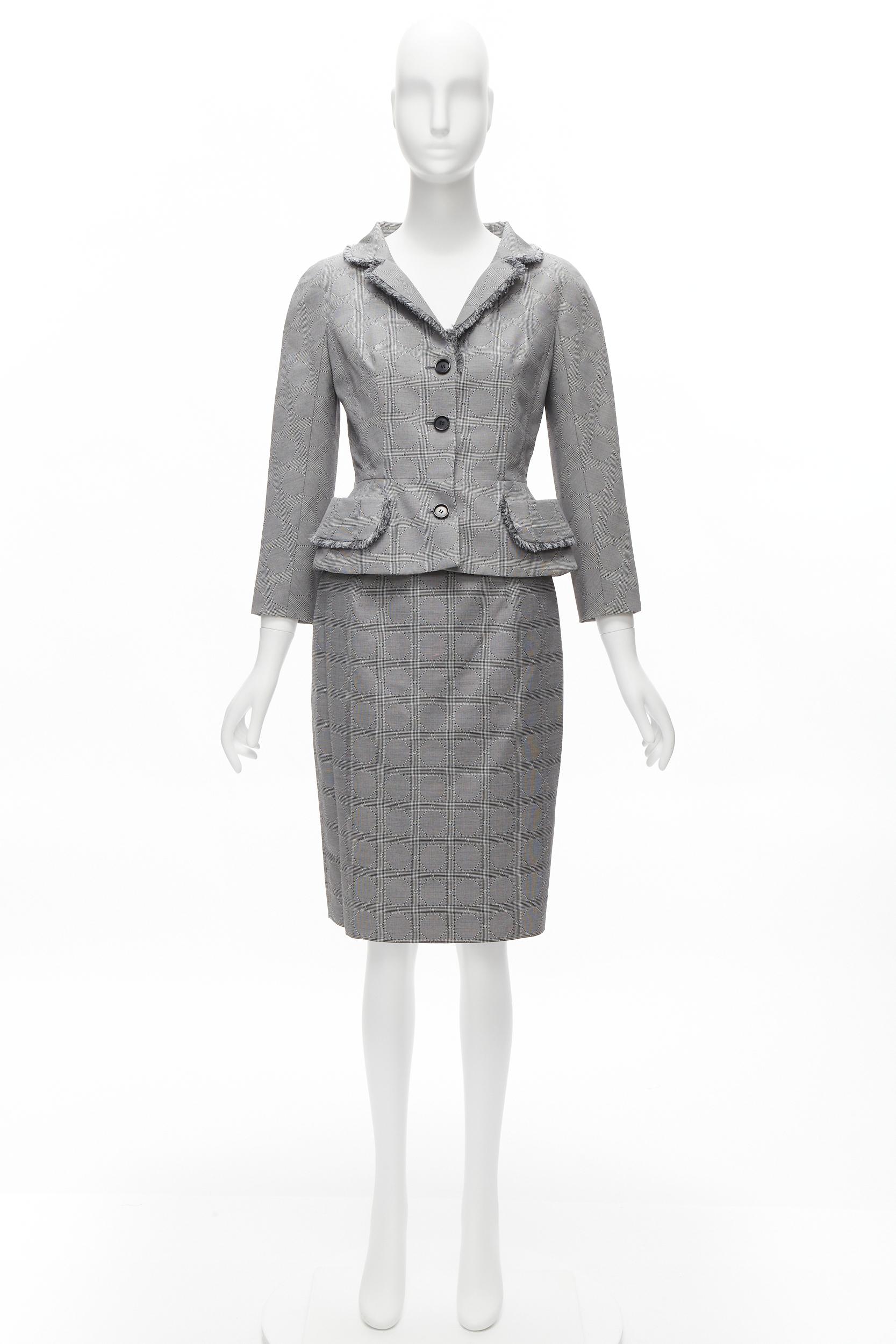 CHRISTIAN DIOR John Galliano houndstooth check bar jacket blazer skirt FR36 S For Sale 6