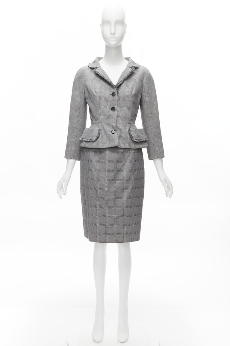 CHRISTIAN DIOR John Galliano houndstooth check bar jacket blazer skirt FR36  S