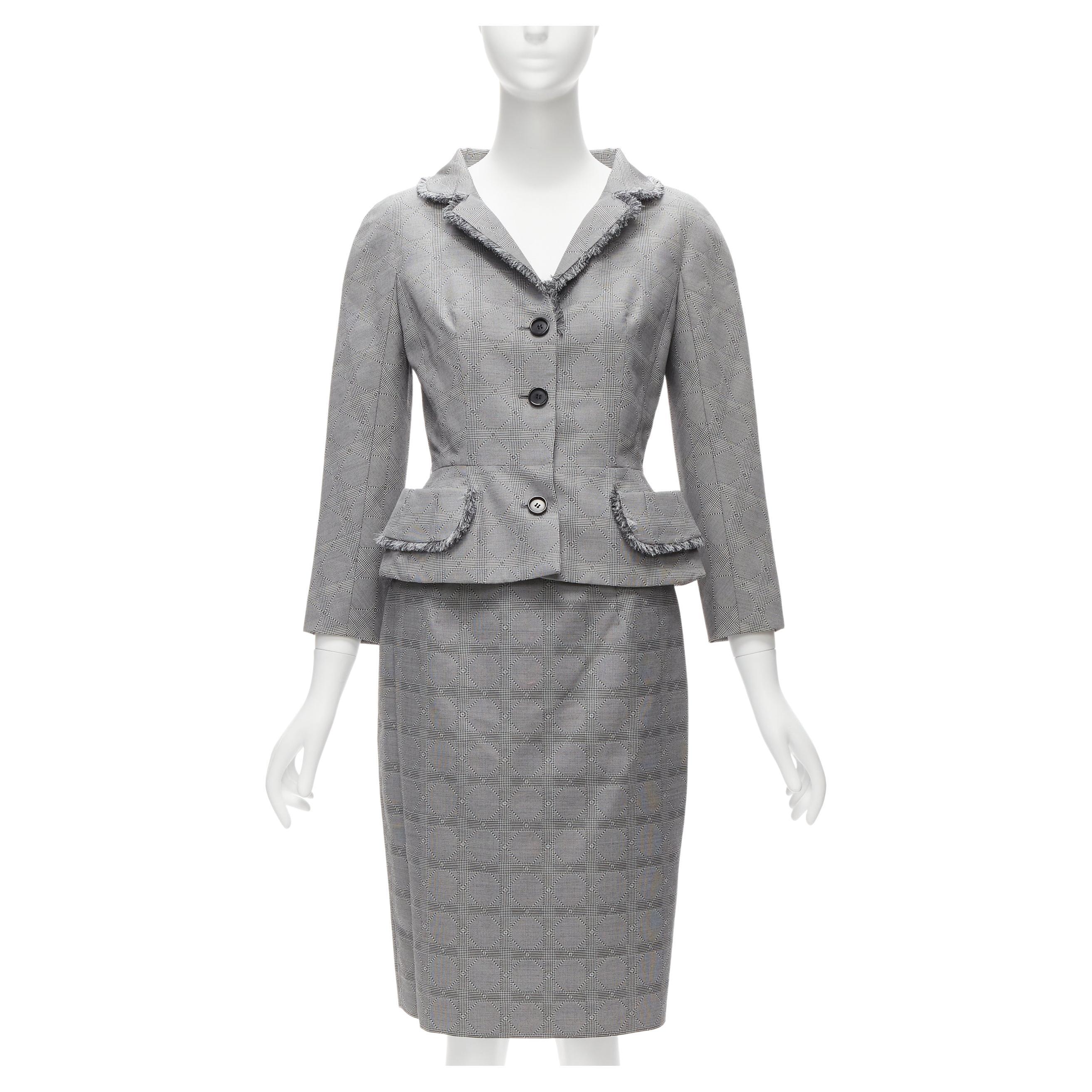 CHRISTIAN DIOR John Galliano houndstooth check bar jacket blazer skirt FR36 S For Sale